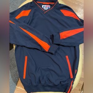 Men’s Russell Starter-type Pullover Jacket Navy Orange- Small
